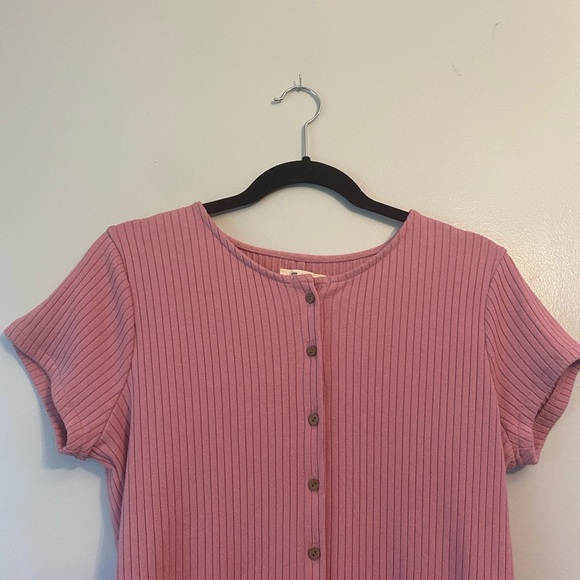 NWOT Madewell pink ribbed button front short sleeve scoop neck mini dress Medium - Picture 4 of 9